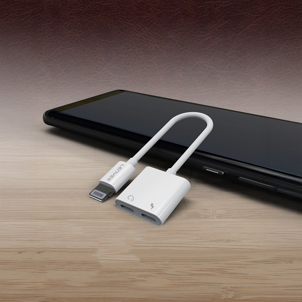 Lenyes AX92 Lightning to Lightning 2in1 Şarj ve Kulaklık Dönüştürücü Adaptör Beyaz