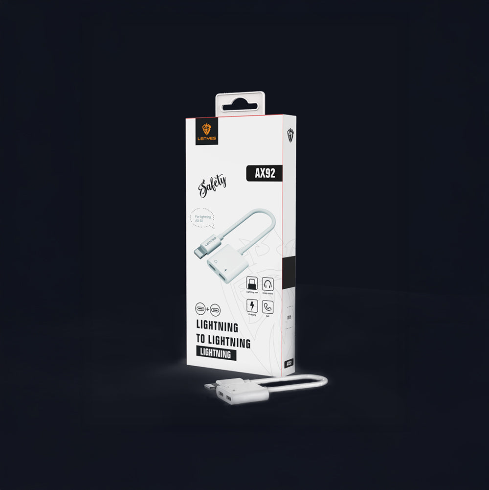 Lenyes AX92 Lightning to Lightning 2in1 Şarj ve Kulaklık Dönüştürücü Adaptör Beyaz