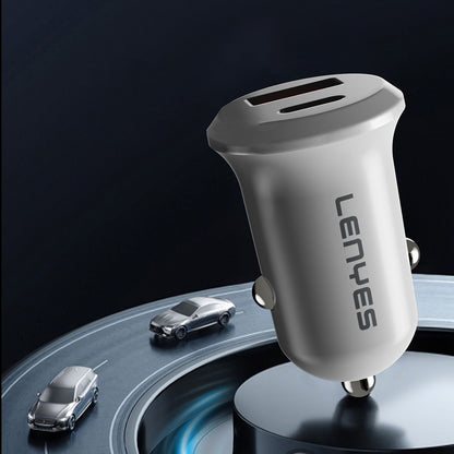 Lenyes CA53 Hızlı Şarj Özellikli Dual Type-C + USB-A Portlu Mini Araç Şarj Aleti 30W Beyaz