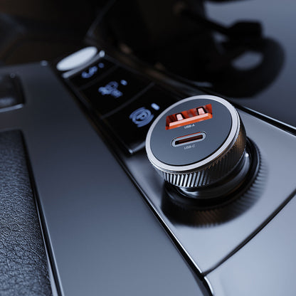 Lenyes CA57 Hızlı Şarj Özellikli Dual Type-C + USB-A Portlu Mini Araç Şarj Aleti 30W Kahverengi