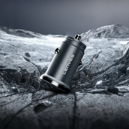 Lenyes CA60 Hızlı Şarj Özellikli Dual Type-C + USB-A Portlu Mini Araç Şarj Aleti PD 45W Gümüş