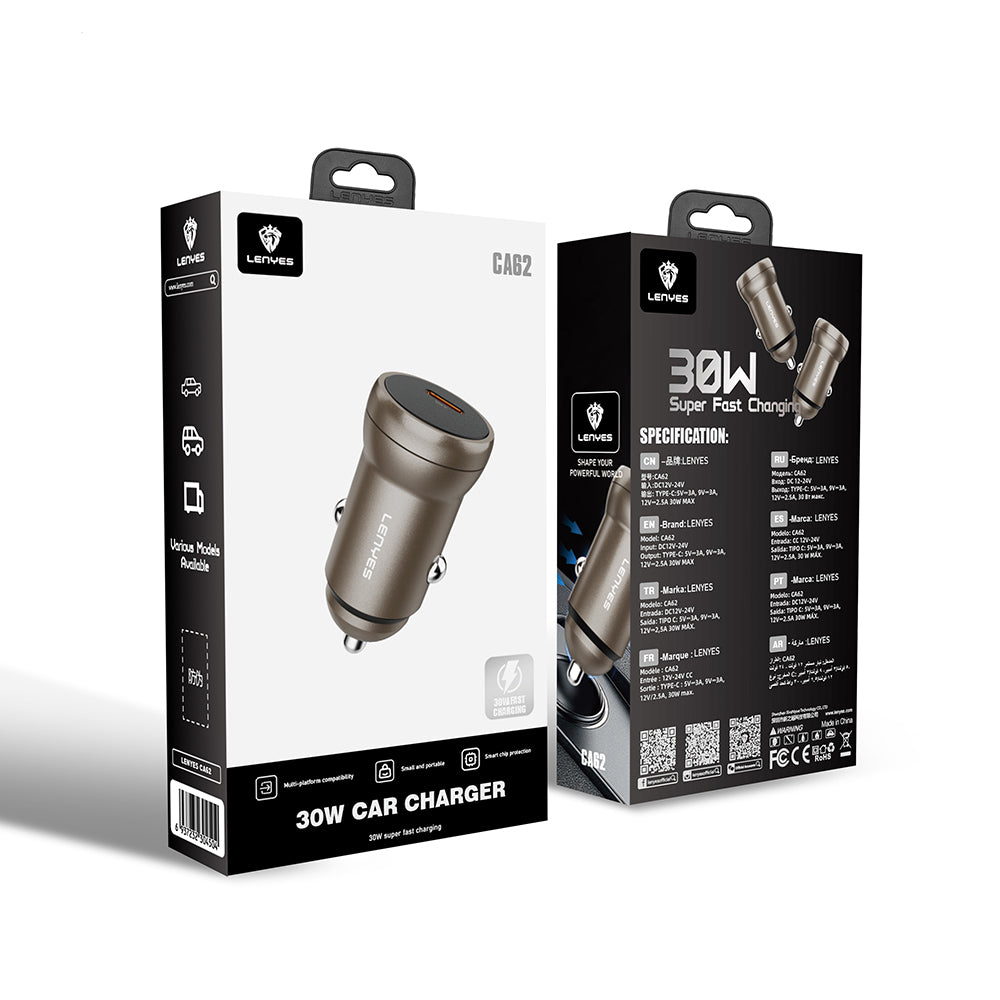Lenyes CA62 Hızlı Şarj Özellikli Type-C Portlu PD Araç Şarj Aleti 30W Gold