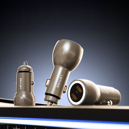 Lenyes CA63 Hızlı Şarj Özellikli Dual USB-A + Type-C Portlu PD Araç Şarj Aleti 30W Gold