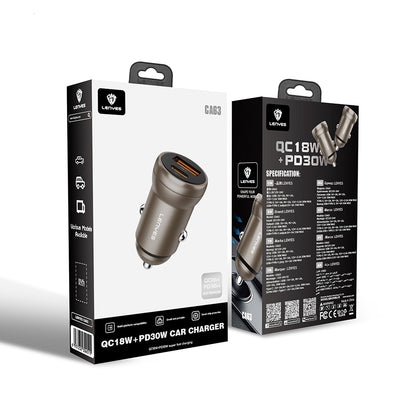Lenyes CA63 Hızlı Şarj Özellikli Dual USB-A + Type-C Portlu PD Araç Şarj Aleti 30W Gold