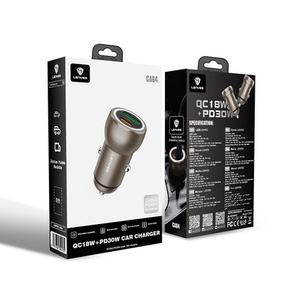 Lenyes CA64 Hızlı Şarj Özellikli Dual USB-A + Type-C Portlu PD Araç Şarj Aleti 30W Gold
