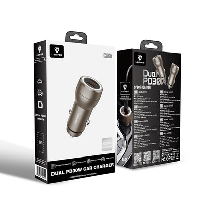 Lenyes CA65 Hızlı Şarj Özellikli Dual Type-C + Type-C Portlu PD Araç Şarj Aleti 60W Gold