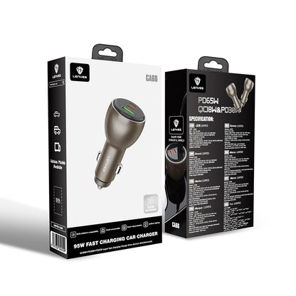 Lenyes CA66 Hızlı Şarj Özellikli Dual Type-C + Type-C + USB-A Portlu PD Araç Şarj Aleti 95W Gold