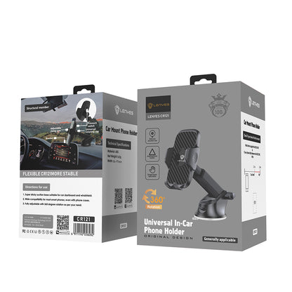 Lenyes CR121 Sarsıntı Önleyici 360° Derece Dönebilen Teleskopik Vantuzlu Tasarım Araç Telefon Tutucu Siyah