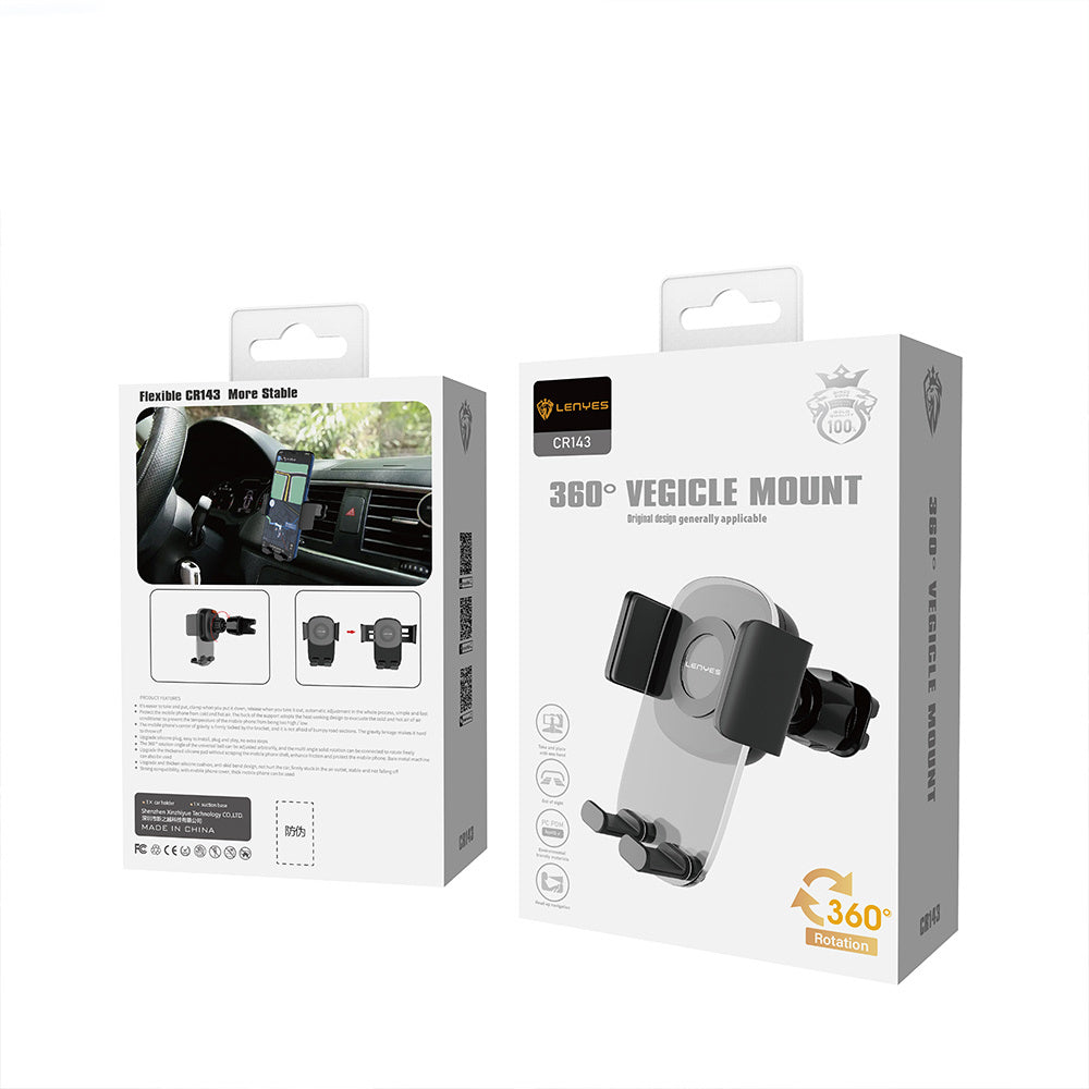 Lenyes CR143 360 Derece Dönebilen Havalandırma Tasarım Araç Telefon Tutucu Siyah