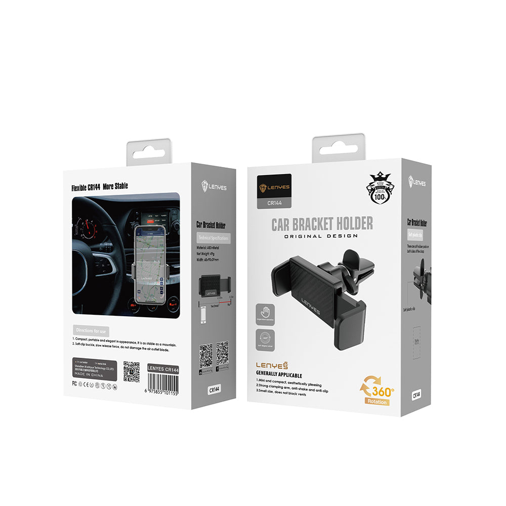 Lenyes CR144 360° Dönebilen Havalandırma Tasarım Araç Telefon Tutucu Siyah