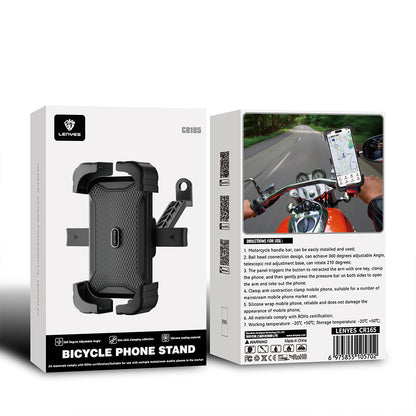 Lenyes CR165 Sarsıntı Önleyici 360° Derece Dönebilen Ayarlanabilir Motosiklet ve Bisiklet Telefon Tutucu Siyah
