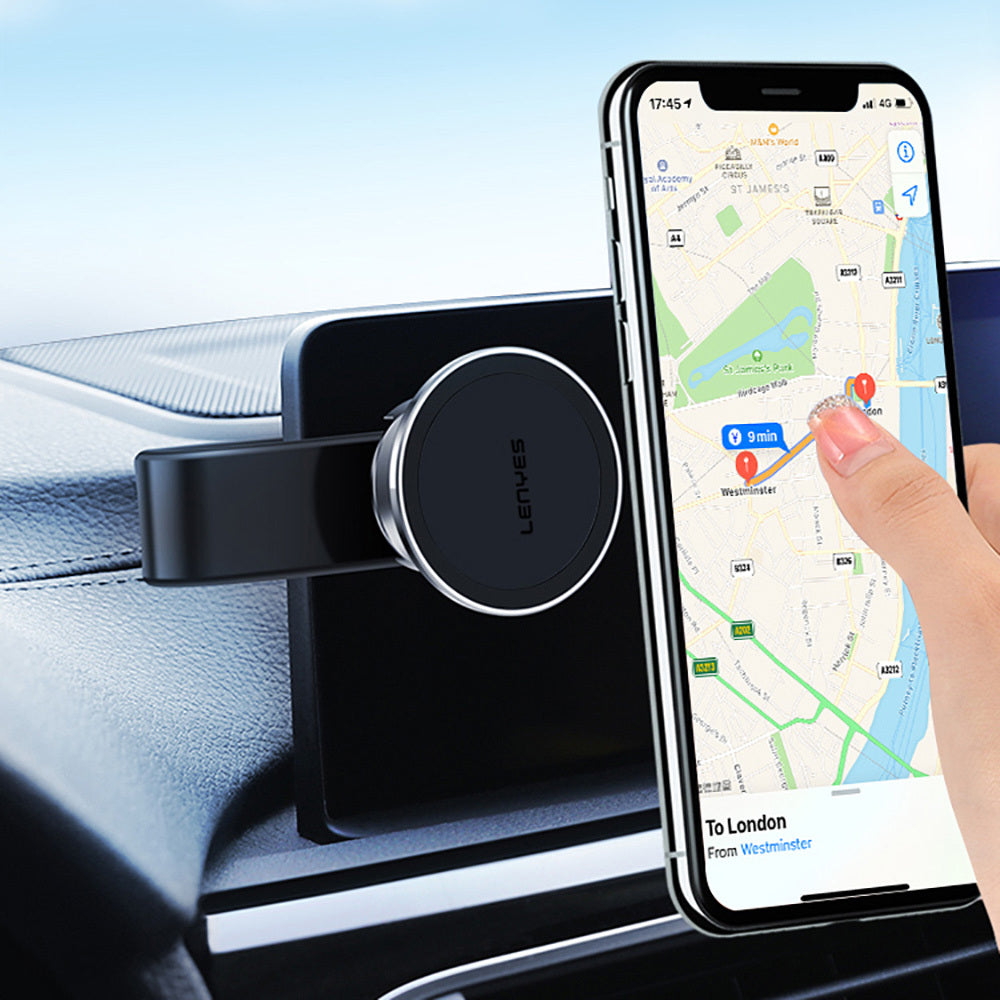 Lenyes CR171 Magnetik M-safe Uyumlu Bükülebilen Eğimi ve Düz Zemin Araç Telefon Tutucu Siyah