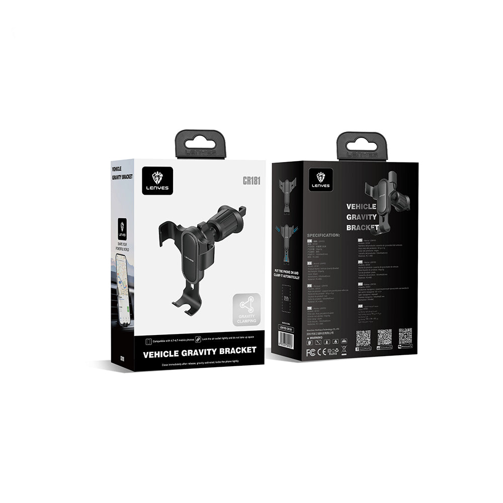 Lenyes CR181 360 Derece Dönebilen Havalandırma Tasarımlı Araç Telefon Tutucu Siyah