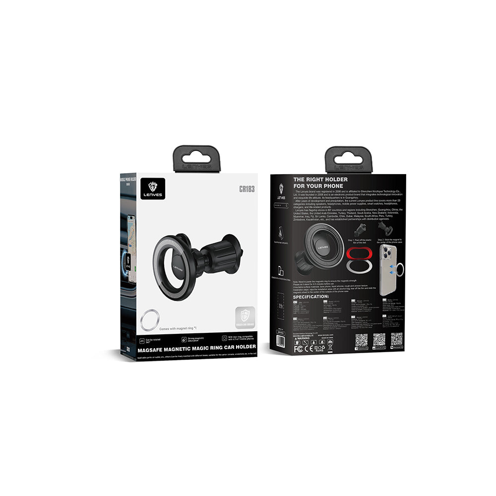 Lenyes CR183 M-safe Magnetik Özellikli 360 Derece Dönebilen Havalandırma Tasarım Araç Telefon Tutucu Siyah