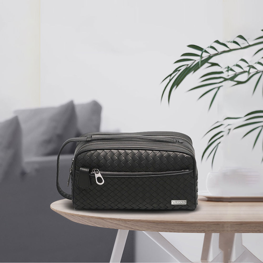 Lenyes LB527 Tomas Serisi Dokuma PU Mat Deri Bilek Tasarımlı Çizilmeye Karşı Dayanıklı Aksesuar Çantası Siyah