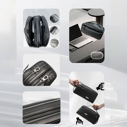 Lenyes LB527 Tomas Serisi Dokuma PU Mat Deri Bilek Tasarımlı Çizilmeye Karşı Dayanıklı Aksesuar Çantası Siyah