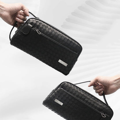 Lenyes LB527 Tomas Serisi Dokuma PU Mat Deri Bilek Tasarımlı Çizilmeye Karşı Dayanıklı Aksesuar Çantası Siyah