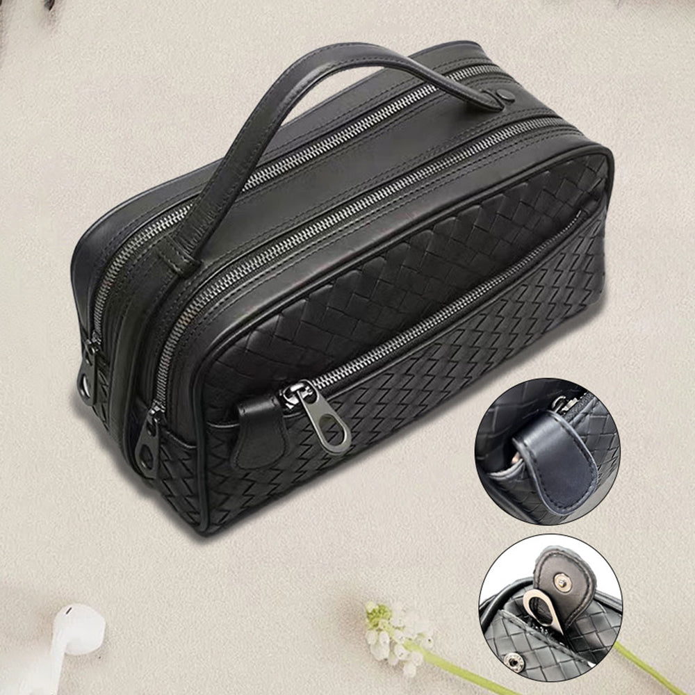 Lenyes LB527 Tomas Serisi Dokuma PU Mat Deri Bilek Tasarımlı Çizilmeye Karşı Dayanıklı Aksesuar Çantası Siyah