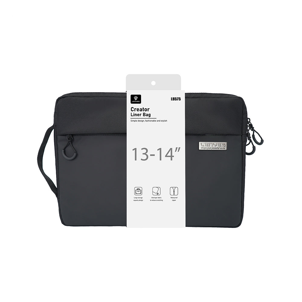 Lenyes LB575 Creator Serisi Darbe Emici Su Geçirmez Polyester Kumaş 13-14 inç Laptop Çantası Siyah