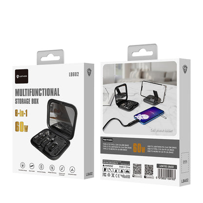 Lenyes LB602 6in1 Type-C to Type-C Kablolu 60W Çevirici Adaptör Seti Standlı Saklama Kutusu Siyah