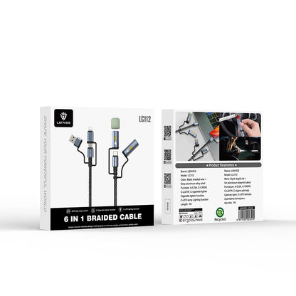 Lenyes LC112 Çoklu Şarj Kablolu Fener Ve Çakmaklık Özellikli 6in1 Kablo 240W 1M Gri
