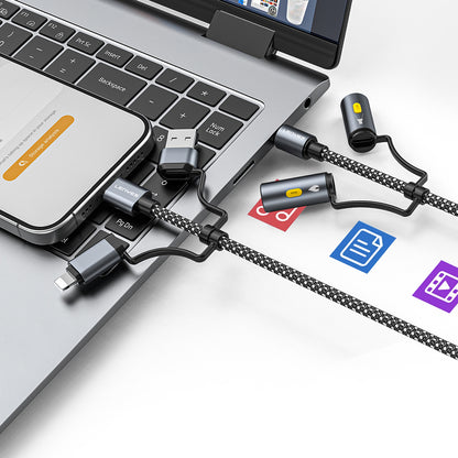 Lenyes LC112 Çoklu Şarj Kablolu Fener Ve Çakmaklık Özellikli 6in1 Kablo 240W 1M Gri