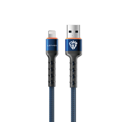 Lenyes LC515 USB-A to Lightning Hızlı Şarj Özellikli Örgülü Data ve Şarj Kablosu 3A 1M Mavi
