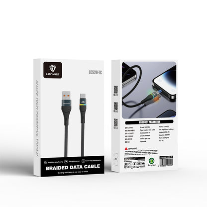 Lenyes LC520 USB-A to Type-C 6A Örgü Tasarımlı Hızlı Şarj Özellikli Data ve Şarj Kablosu 66W 1M Siyah