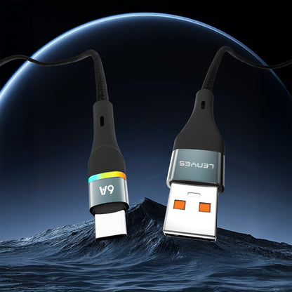 Lenyes LC520 USB-A to Type-C 6A Örgü Tasarımlı Hızlı Şarj Özellikli Data ve Şarj Kablosu 66W 1M Siyah