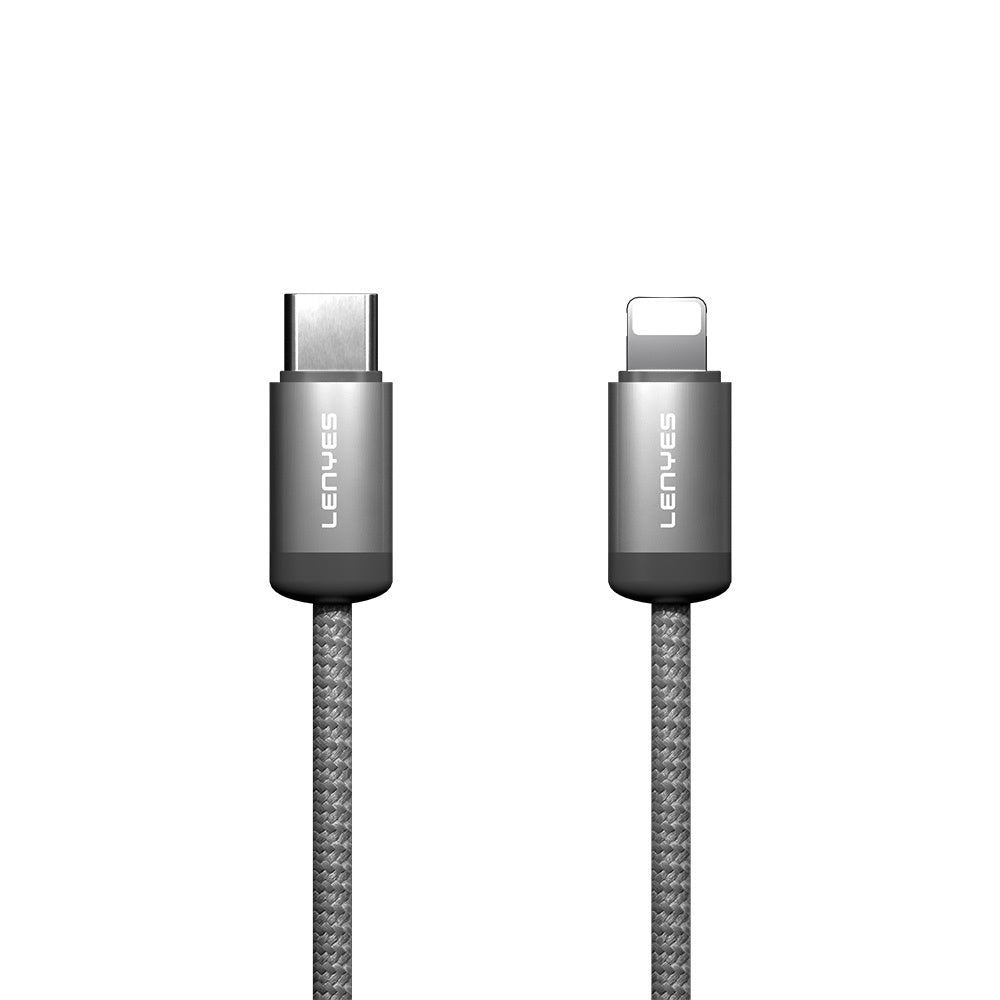 Lenyes LC527 Spiral Magnetik Örgülü Tasarım Type-C to Lightning Hızlı Şarj Özellikli Data ve Şarj Kablosu 27W 1M Gri