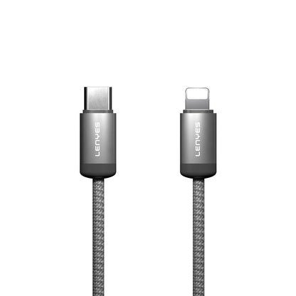 Lenyes LC527 Spiral Magnetik Örgülü Tasarım Type-C to Lightning Hızlı Şarj Özellikli Data ve Şarj Kablosu 27W 1M Gri