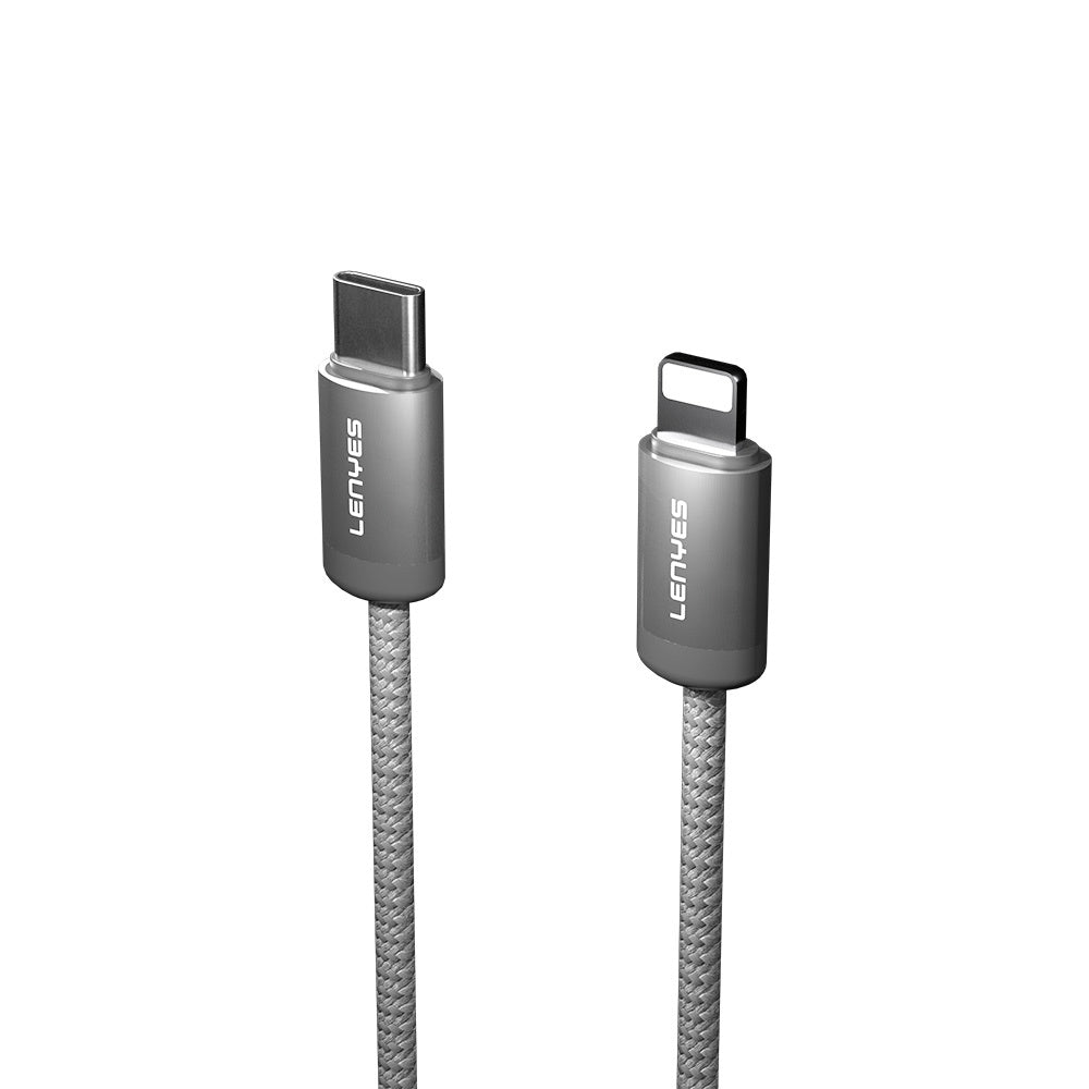 Lenyes LC527 Spiral Magnetik Örgülü Tasarım Type-C to Lightning Hızlı Şarj Özellikli Data ve Şarj Kablosu 27W 1M Gri