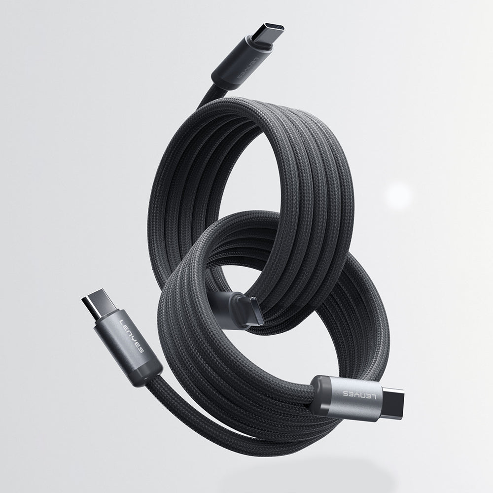 Lenyes LC527 Spiral Magnetik Örgülü Tasarım Type-C to Type-C Hızlı Şarj Özellikli Data ve Şarj Kablosu 60W 1M Gri