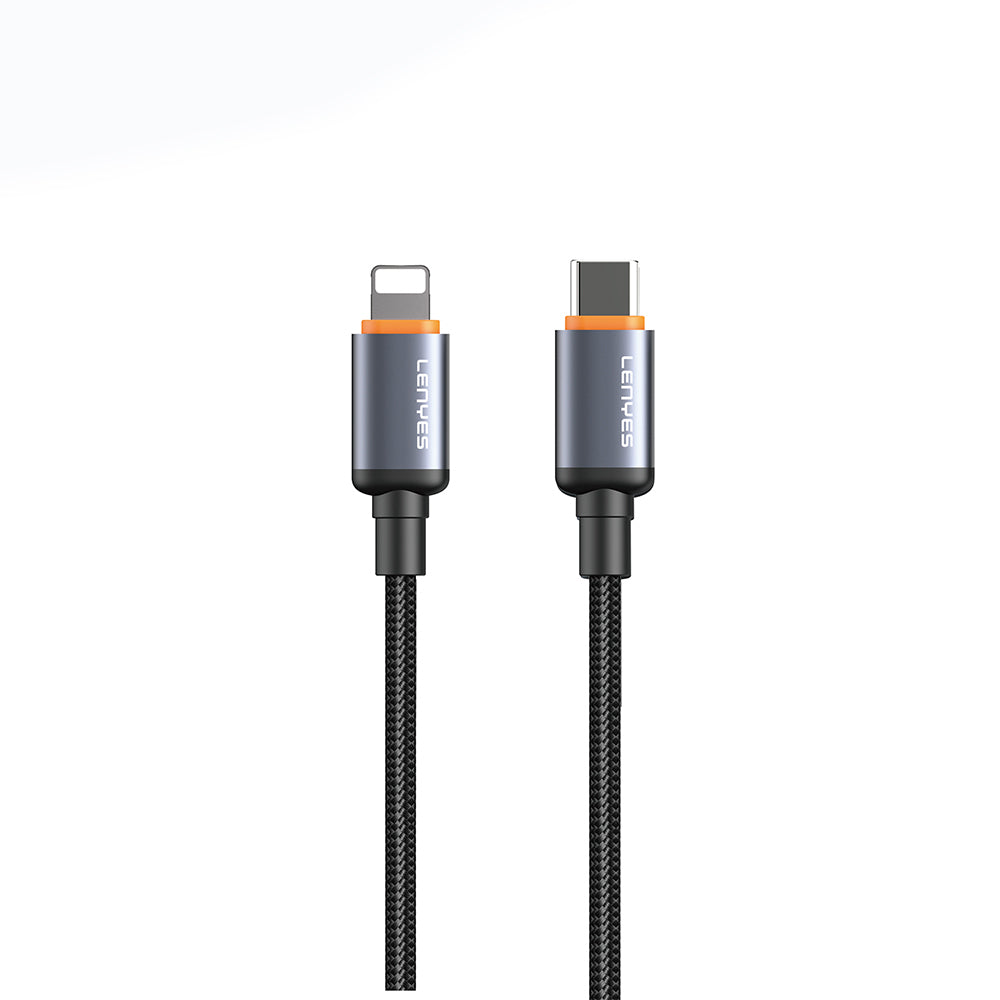 Lenyes LC528 Type-C to Lightning Hızlı Şarj Özellikli Örgülü Data ve Şarj Kablosu 27W 1M Siyah