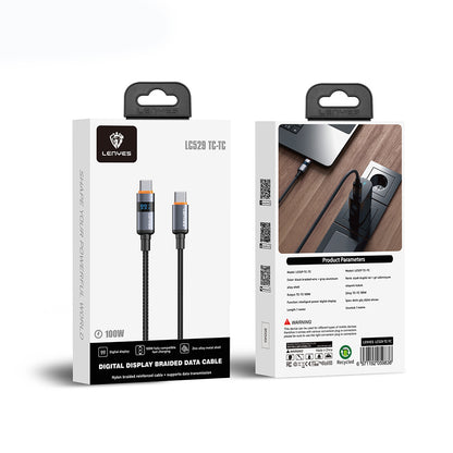 Lenyes LC529 Type-C to Type-C LED Dijital Göstergeli Hızlı Şarj Özellikli Data ve Şarj Kablosu 100W 1M Siyah