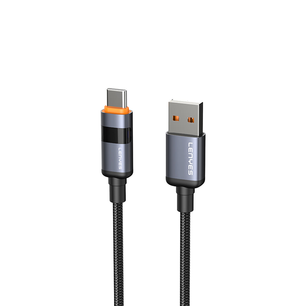 Lenyes LC529 USB-A to Type-C LED Dijital Göstergeli Hızlı Şarj Özellikli Data ve Şarj Kablosu 66W 1M Siyah