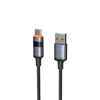 Lenyes LC529 USB-A to Type-C LED Dijital Göstergeli Hızlı Şarj Özellikli Data ve Şarj Kablosu 66W 1M Siyah