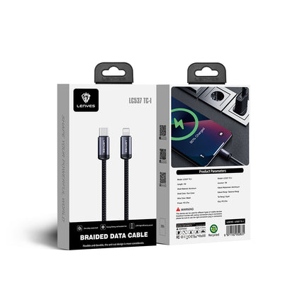 Lenyes LC537 Type-C to Lightning Hızlı Şarj Özellikli Örgülü Data ve Şarj Kablosu 27W 1M Siyah