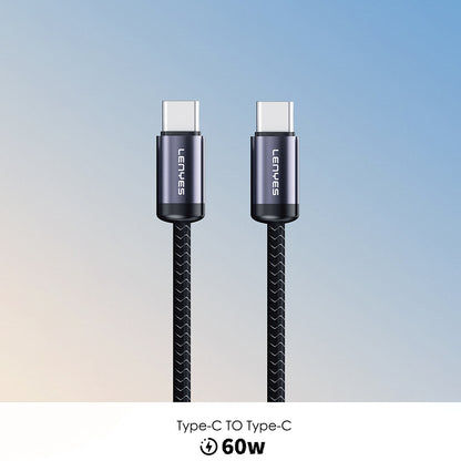 Lenyes LC537 Type-C to Type-C Hızlı Şarj Özellikli Örgülü Data ve Şarj Kablosu 60W 1M Siyah