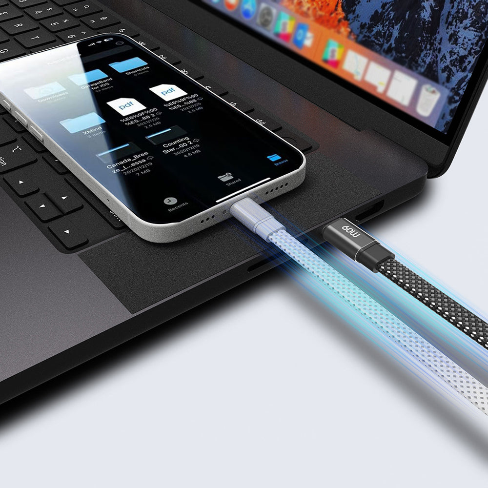 Lenyes LC538 Type-C to Type-C Hızlı Şarj Özellikli 48D Aramid Fiber Örgü Tasarımlı Data ve Şarj Kablosu 60W 1M Siyah