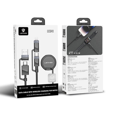 Lenyes LC541 USB-A + Type-C to Lightning – Type-C – Akıllı Saat Şarj Kablosu 60W 1M Siyah