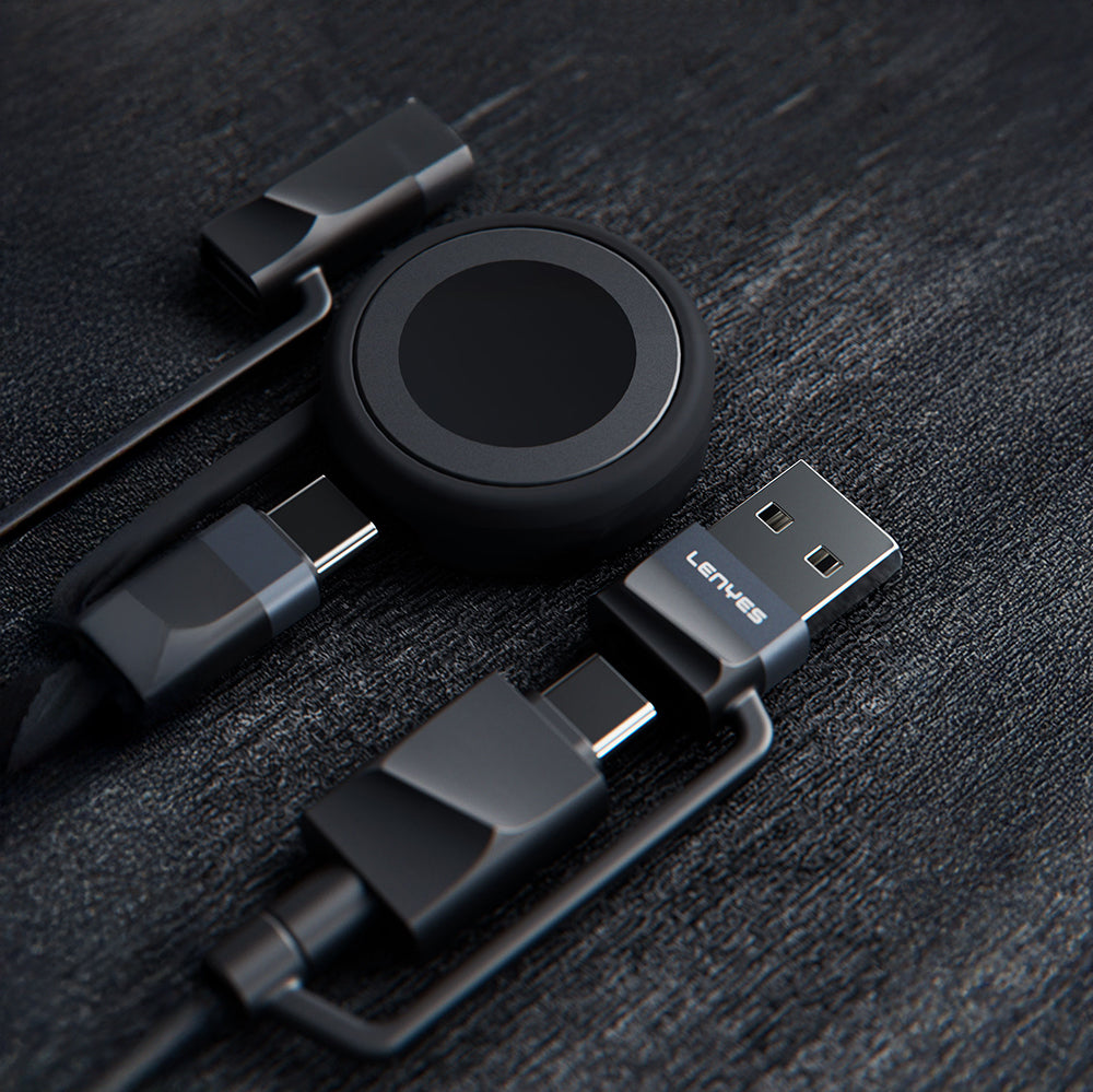 Lenyes LC541 USB-A + Type-C to Lightning – Type-C – Akıllı Saat Şarj Kablosu 60W 1M Siyah