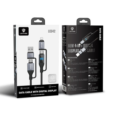 Lenyes LC542 Dijital Göstergeli 4in1 USB-A - Type-C + Type-C to Lightning 100W 1M Siyah