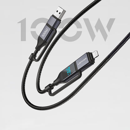 Lenyes LC542 Dijital Göstergeli 4in1 USB-A - Type-C + Type-C to Lightning 100W 1M Siyah
