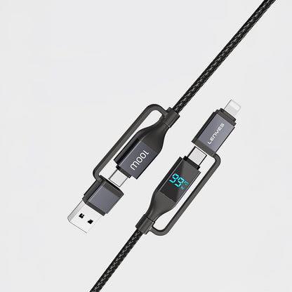 Lenyes LC542 Dijital Göstergeli 4in1 USB-A - Type-C + Type-C to Lightning 100W 1M Siyah