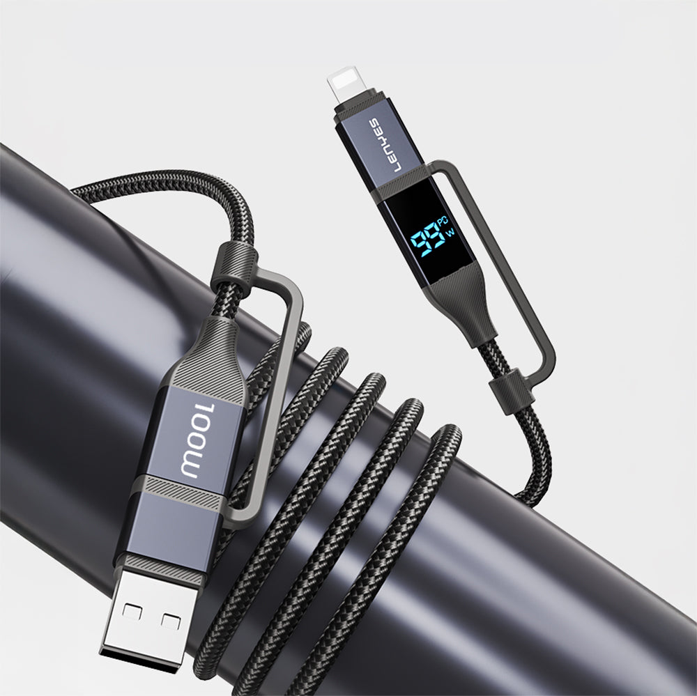 Lenyes LC542 Dijital Göstergeli 4in1 USB-A - Type-C + Type-C to Lightning 100W 1M Siyah