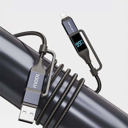 Lenyes LC542 Dijital Göstergeli 4in1 USB-A - Type-C + Type-C to Lightning 100W 1M Siyah