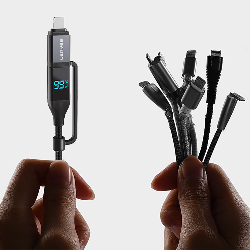 Lenyes LC542 Dijital Göstergeli 4in1 USB-A - Type-C + Type-C to Lightning 100W 1M Siyah