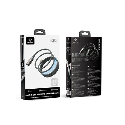 Lenyes LC543 4in1 Hızlı Şarj Özellikli USB-A - Type-C + Type-C to Lightning Data ve Şarj Kablosu 240W 1M Gri