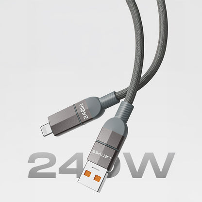 Lenyes LC543 4in1 Hızlı Şarj Özellikli USB-A - Type-C + Type-C to Lightning Data ve Şarj Kablosu 240W 1M Gri